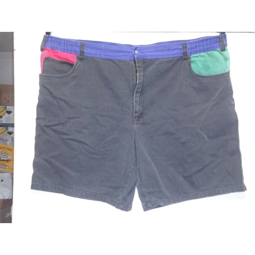 Mens VTG Zeppelin Denim Shorts Sz 54 COLORBLOCK rare MULTICOLOR BOHO FESTIVAL